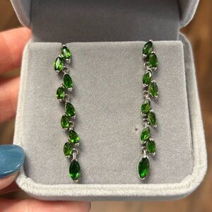 Beautiful Natural Chrome Diopside Marquise Drop Earrings 925 Sterling Silver 2”